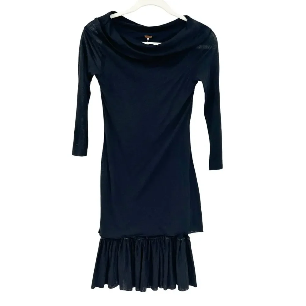 Free People Wednesdaycore Goth Wool Blend Ruffle 3/4 Sleeve Sweater Dress Size 0